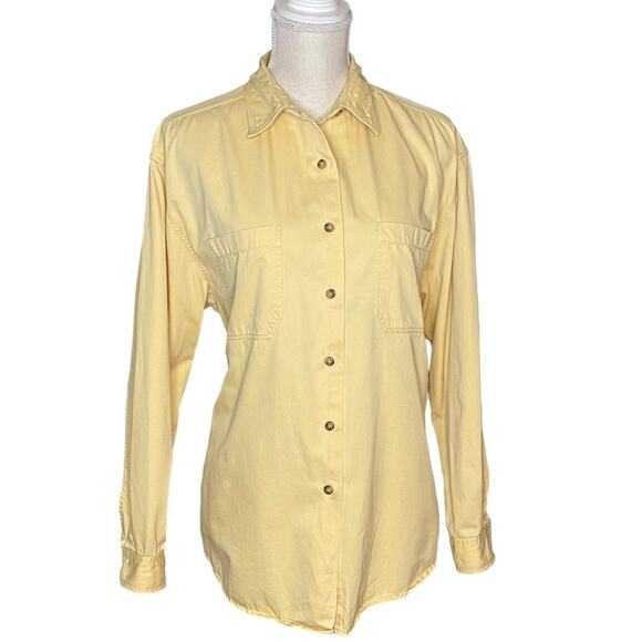 Talbots Buttery Yellow Button Down with Front Pockets & Cuffed Sleeves Size Med - Picture 1 of 5